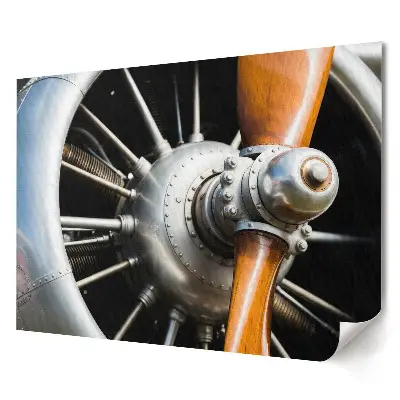 Poster decorativ pentru living cu motor de avion și elice din lemn