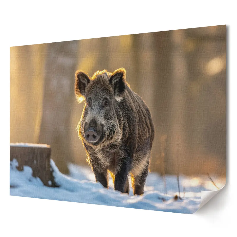 Tablou canvas modern cu porc sălbatic în pădurea de iarnă