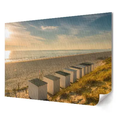Poster decorativ pentru living O dimineață liniștită pe plajă cu căsuțe