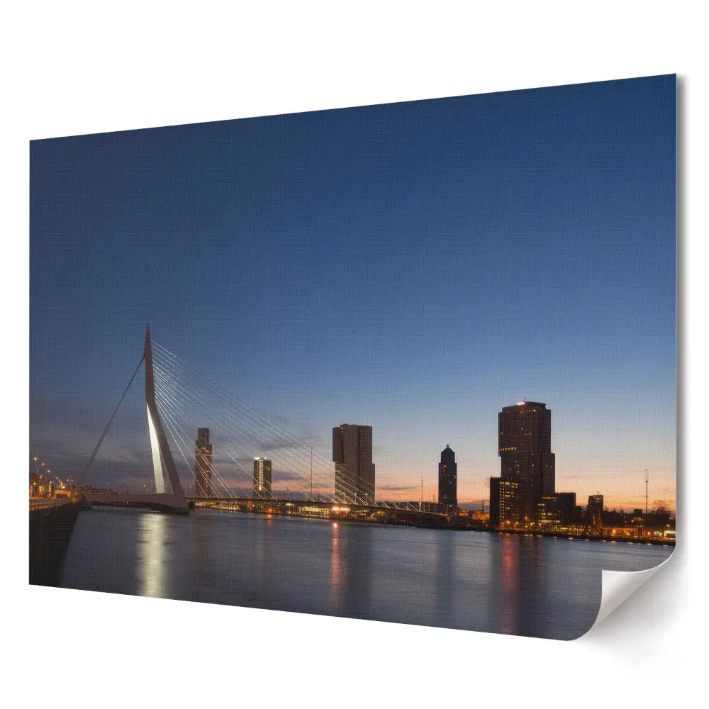 Tablou canvas modern cu apus de soare peste oraș și pod