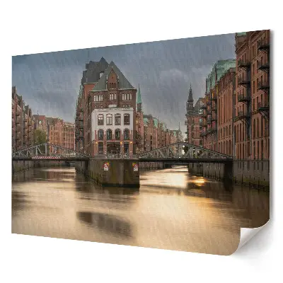 Poster de perete elegant cu apus de soare peste canalele din Hamburg