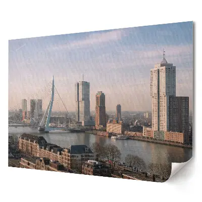 Poster stilizat cu vedere a orașului Rotterdam la răsărit pentru living