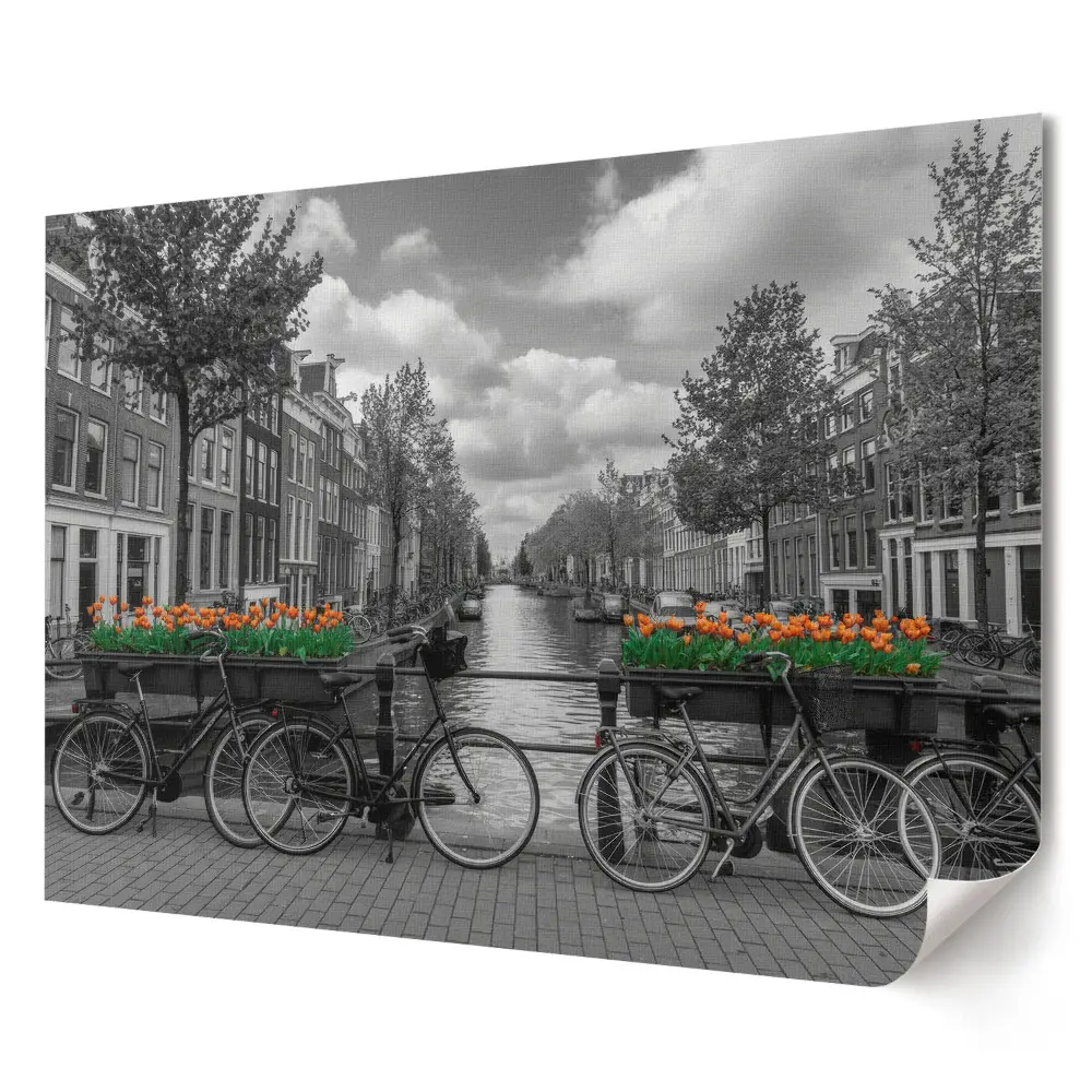 Tablou canvas modern Biciclete și lalele în Amsterdam