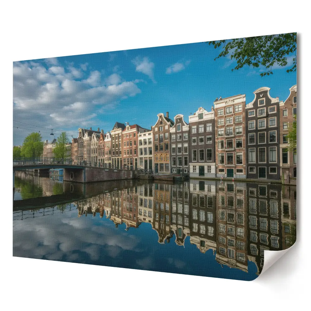 Tablou canvas modern cu Canalele din Amsterdam și case colorate