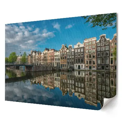 Tablou canvas modern cu Canalele din Amsterdam și case colorate
