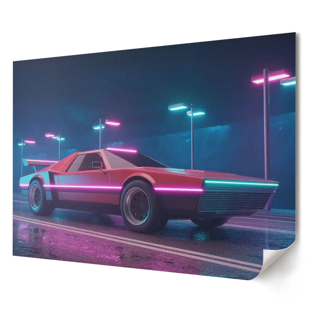 Poster de perete elegant cu mașină futuristă în culori neon