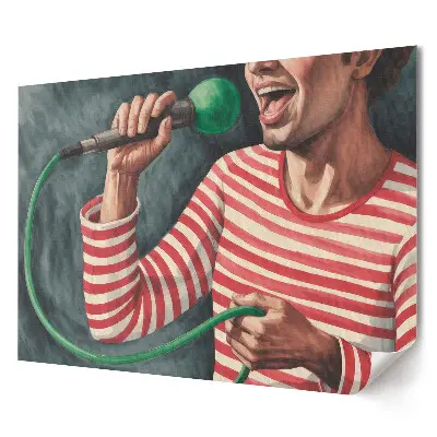 Poster stilizat pentru living cu artist cântând la microfon verde