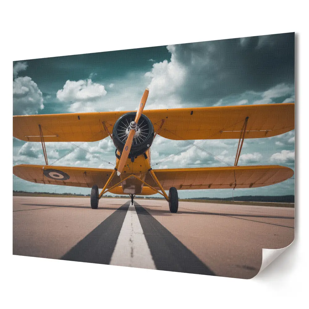 Tablou canvas modern cu avion galben pe pistă