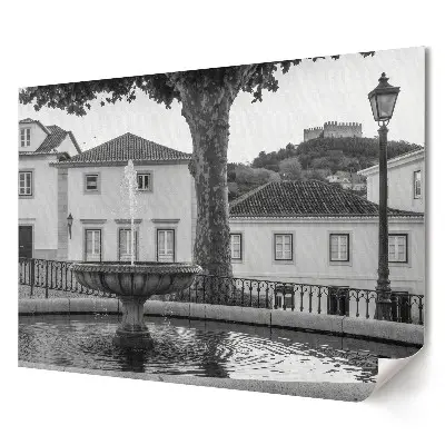 Poster pentru living cu ilustrație de fântână într-un oraș pitoresc