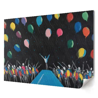 Tablou canvas modern cu mulțime veselă și baloane colorate