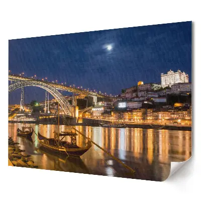 Poster de perete elegant cu orașul Porto noaptea, podul și râul