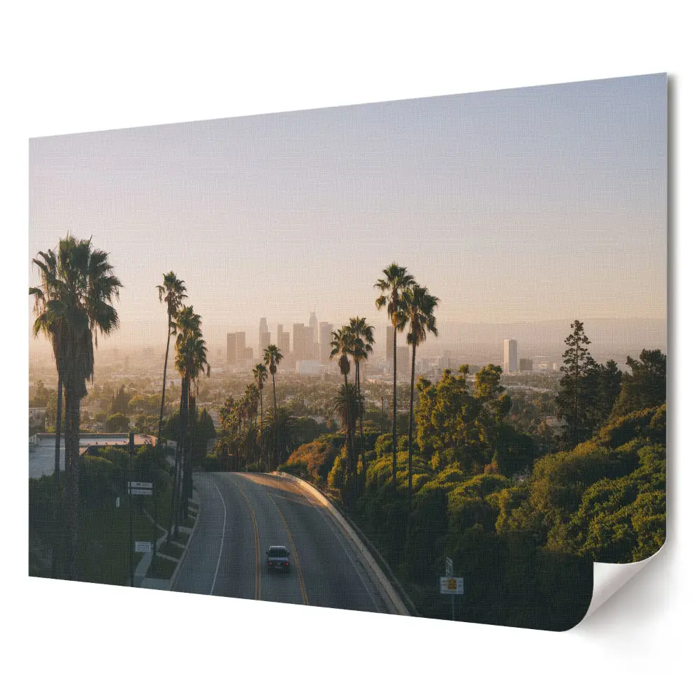 Poster stilizat cu orizontul orașului Los Angeles dimineața pentru living