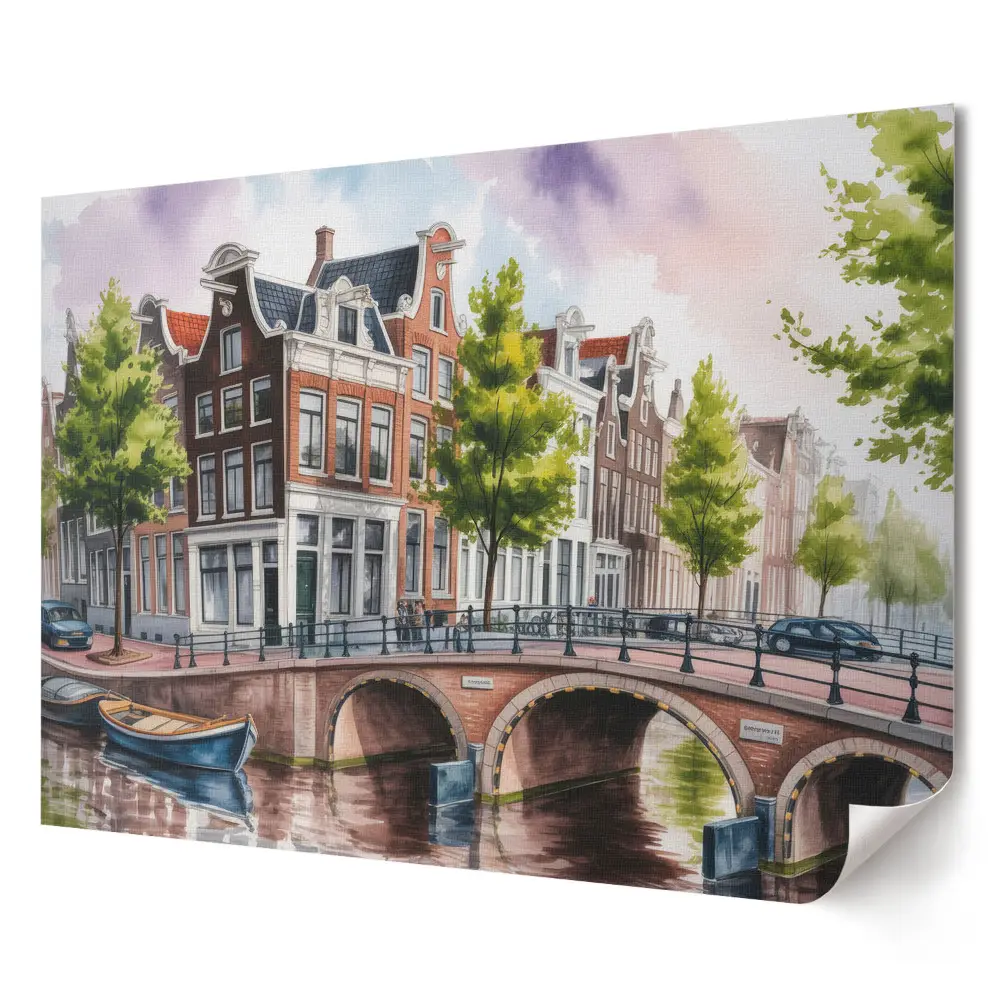 Poster stilizat pentru living cu pictură reprezentând canalele din Amsterdam