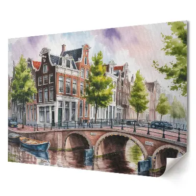 Poster stilizat pentru living cu pictură reprezentând canalele din Amsterdam