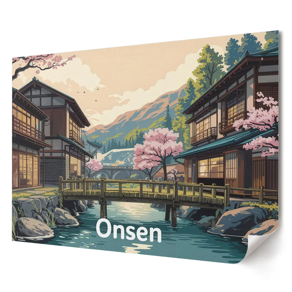 Poster pentru living cu peisaj japonez și izvoare termale