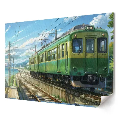 Tablou canvas modern cu tren verde în peisaj pitoresc