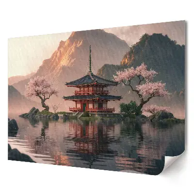 Tablou canvas modern cu peisaj montan și templu