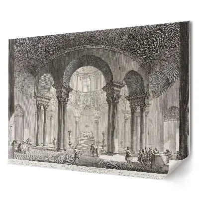 Poster stilizat pentru living cu interiorul unei catedrale istorice cu coloane