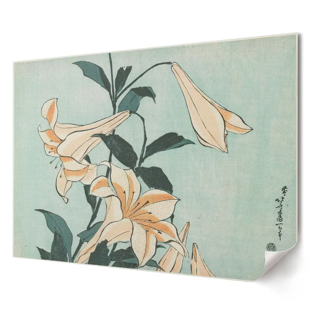 Poster pentru living cu flori de crin pe fundal pastel