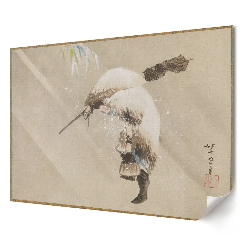 Tablou canvas modern cu peisaj de iarnă și figură în ploaie