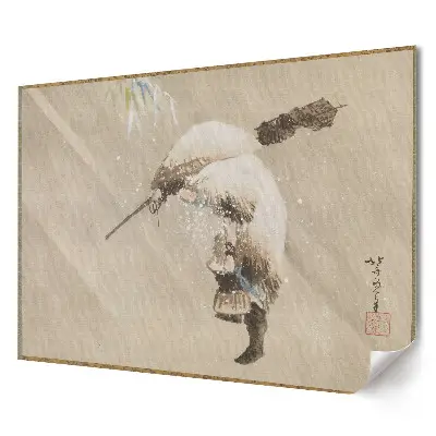 Tablou canvas modern cu peisaj de iarnă și figură în ploaie