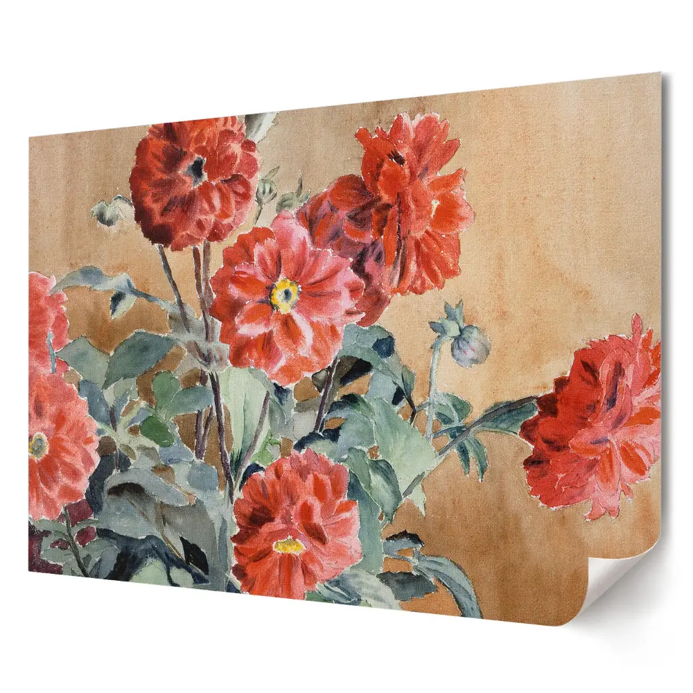 Tablou canvas modern cu flori roșii în vază pictată în acuarelă