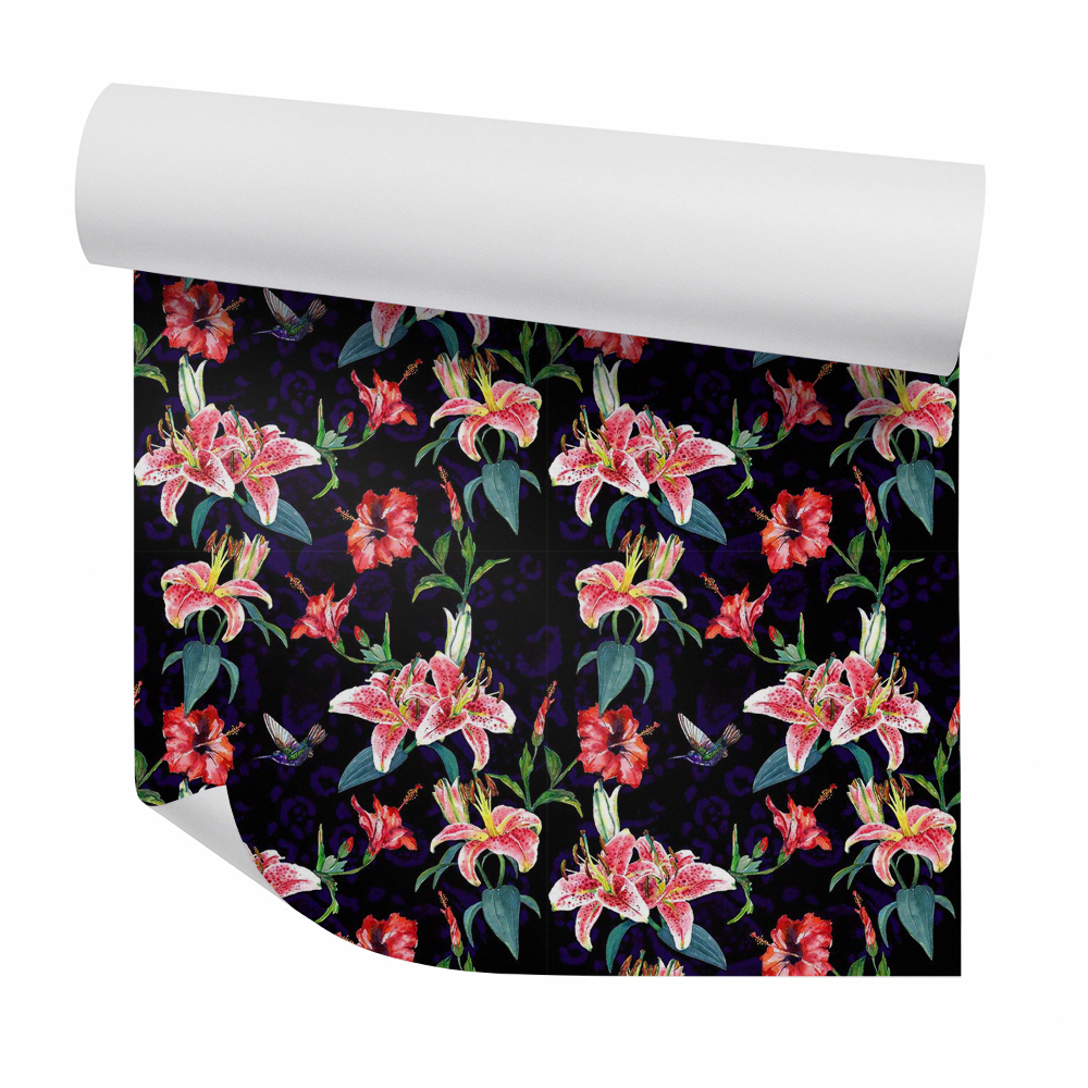 Tapet de perete Păsări colibri în flori tropicale