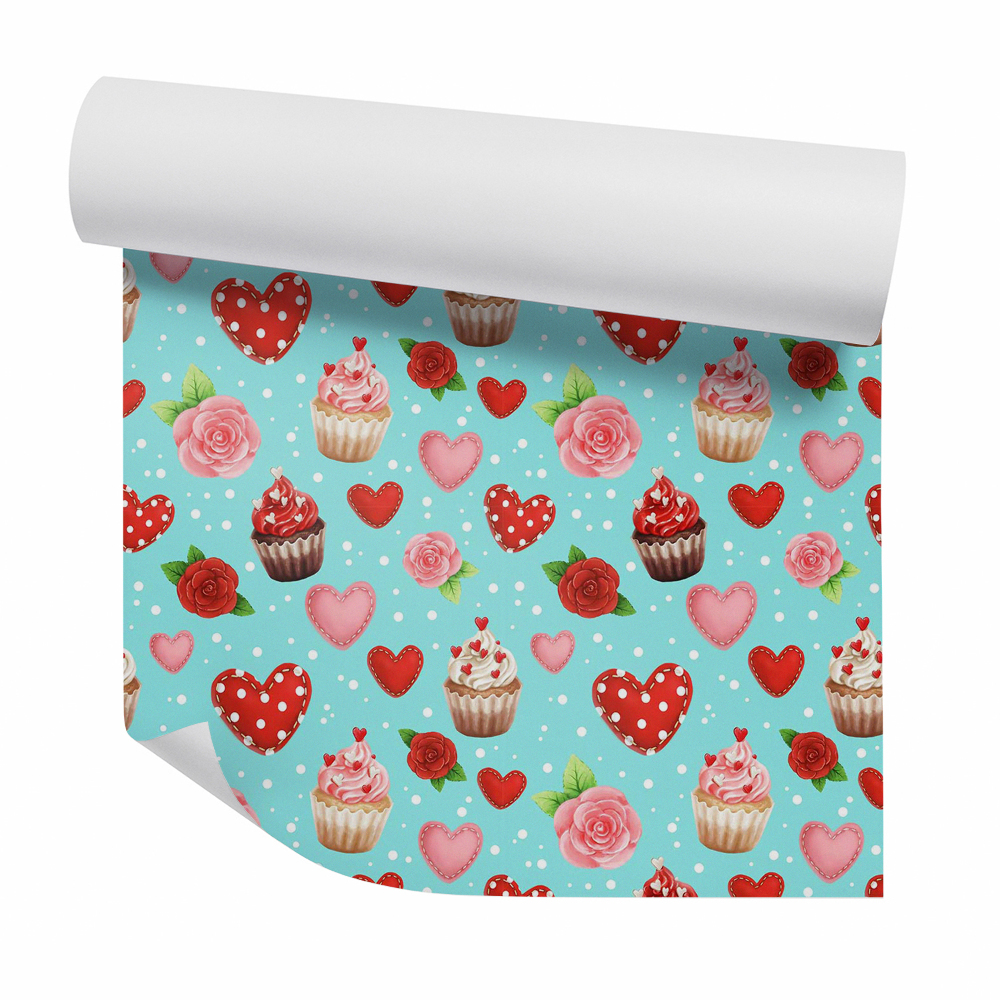 Tapet perete Inimioare de bomboane și cupcakes cu buline