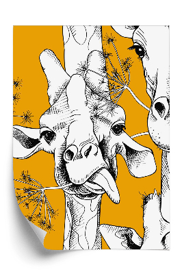 Tapet Girafele pe un fundal portocaliu