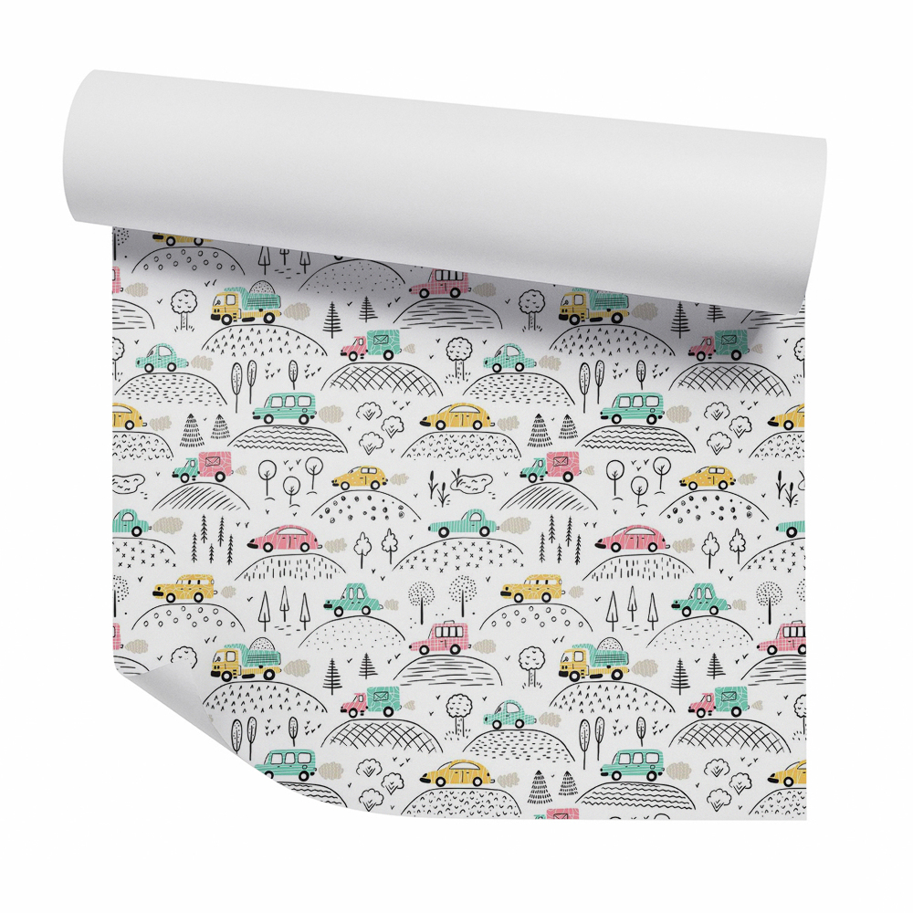 Tapet de perete Mașini de jucărie dealuri pădure