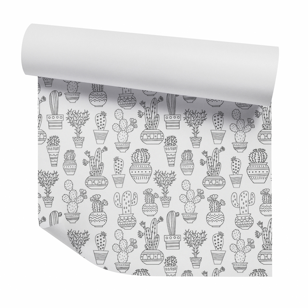 Tapet perete Cactuși în ghivece schiță
