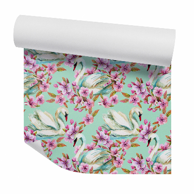 Tapet Lebede printre flori roz