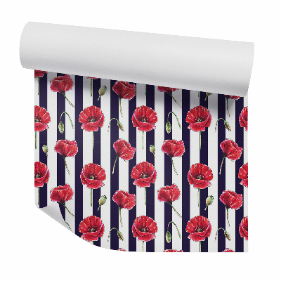 Tapet de perete Flori roșii pe dungi verticale