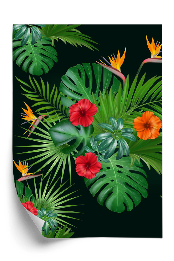 Tapet decorativ Model exotic pe fundal negru