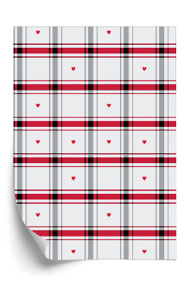 Tapet de perete Model în carouri cu inimioare