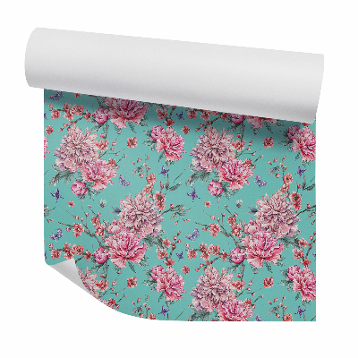 Tapet Fluturi și flori înflorite pe ramuri