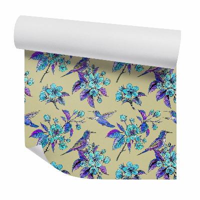 Tapet Flori și păsări strălucitoare