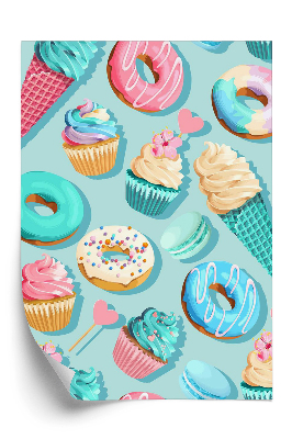 Tapet perete Prăjituri cu înghețată gogoși pe fond albastru