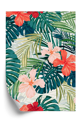 Tapet decorativ Flori și frunze de monstera colorate
