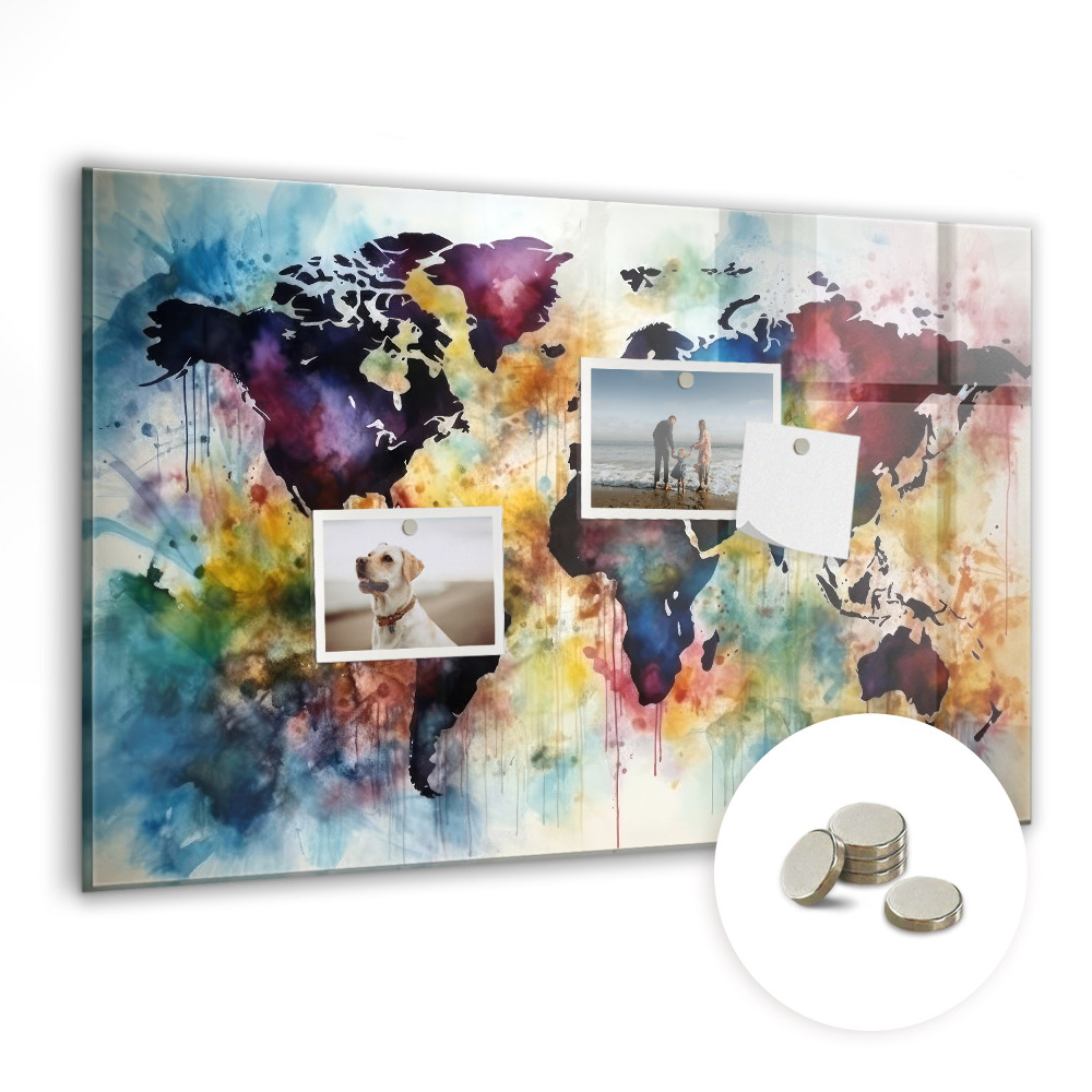 Tablă magnetică birou Harta artistică a lumii
