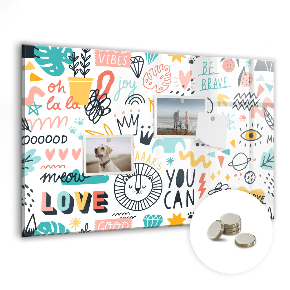 Tablă magnetică sticla Inscripții colorate