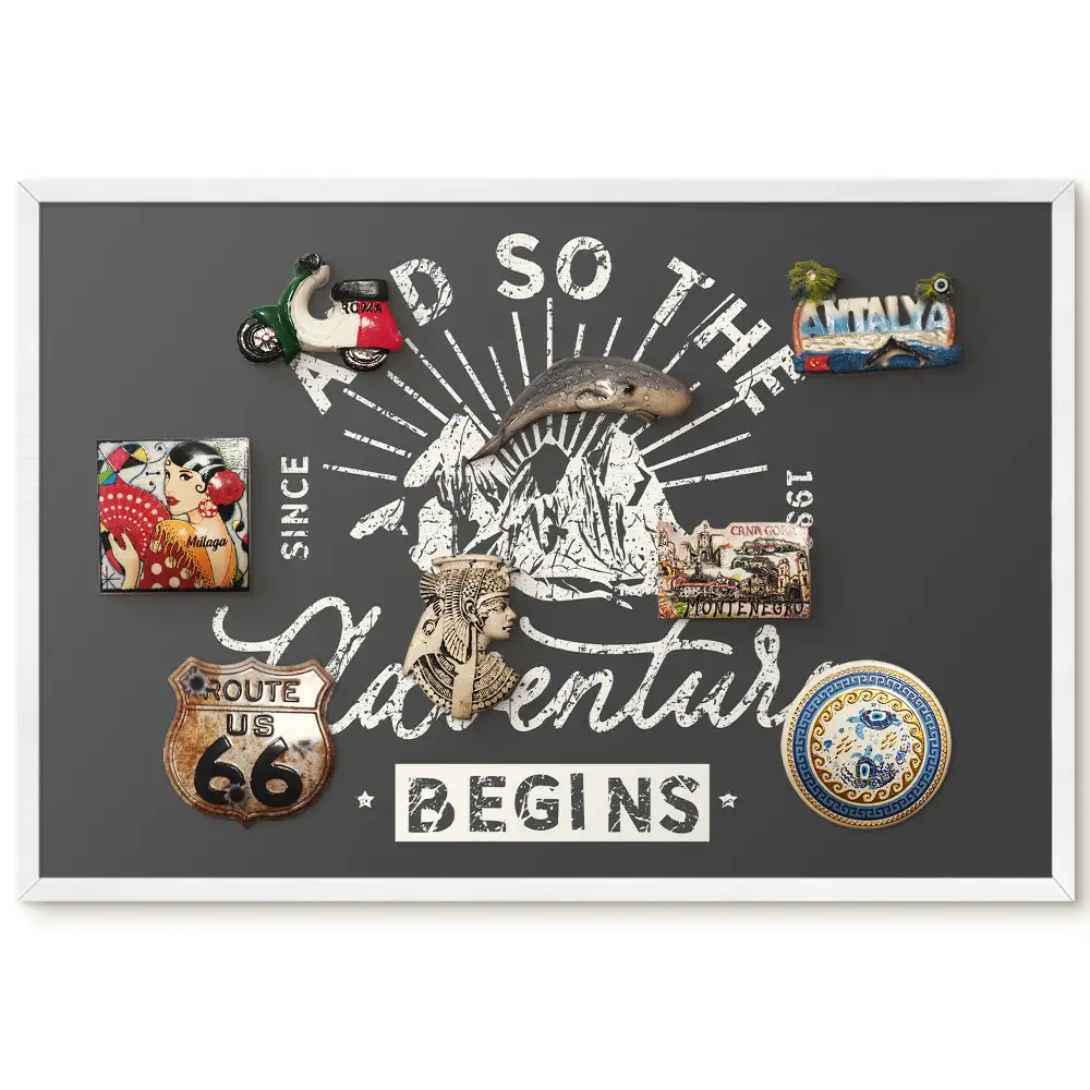 Panou magnetic înrămat cu motiv montan și litere vintage inspiratoare