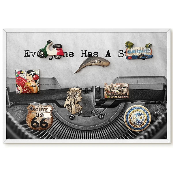 Panou magnetic înrămat cu design de mașină de scris retro