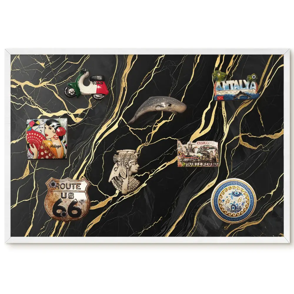 Panou magnetic înrămat cu design abstract Valuri întunecate și linii luminoase