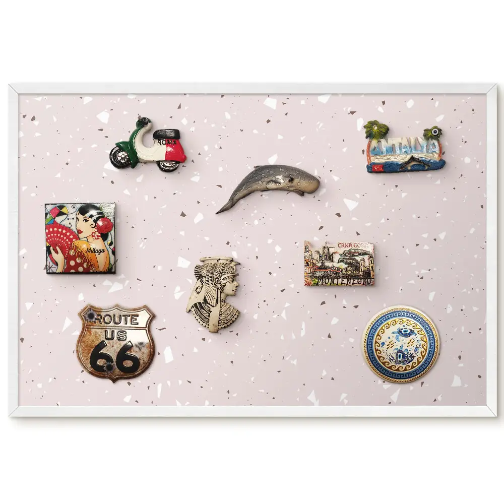 Tablă magnetică de perete cu imprimeu decorativ în stil terrazzo