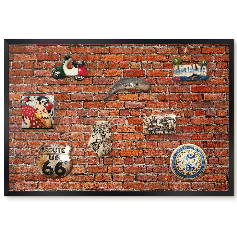 Panou magnetic înrămat cu design de zid de cărămidă în stil industrial