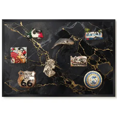 Panou magnetic înrămat cu model floral pe fundal închis