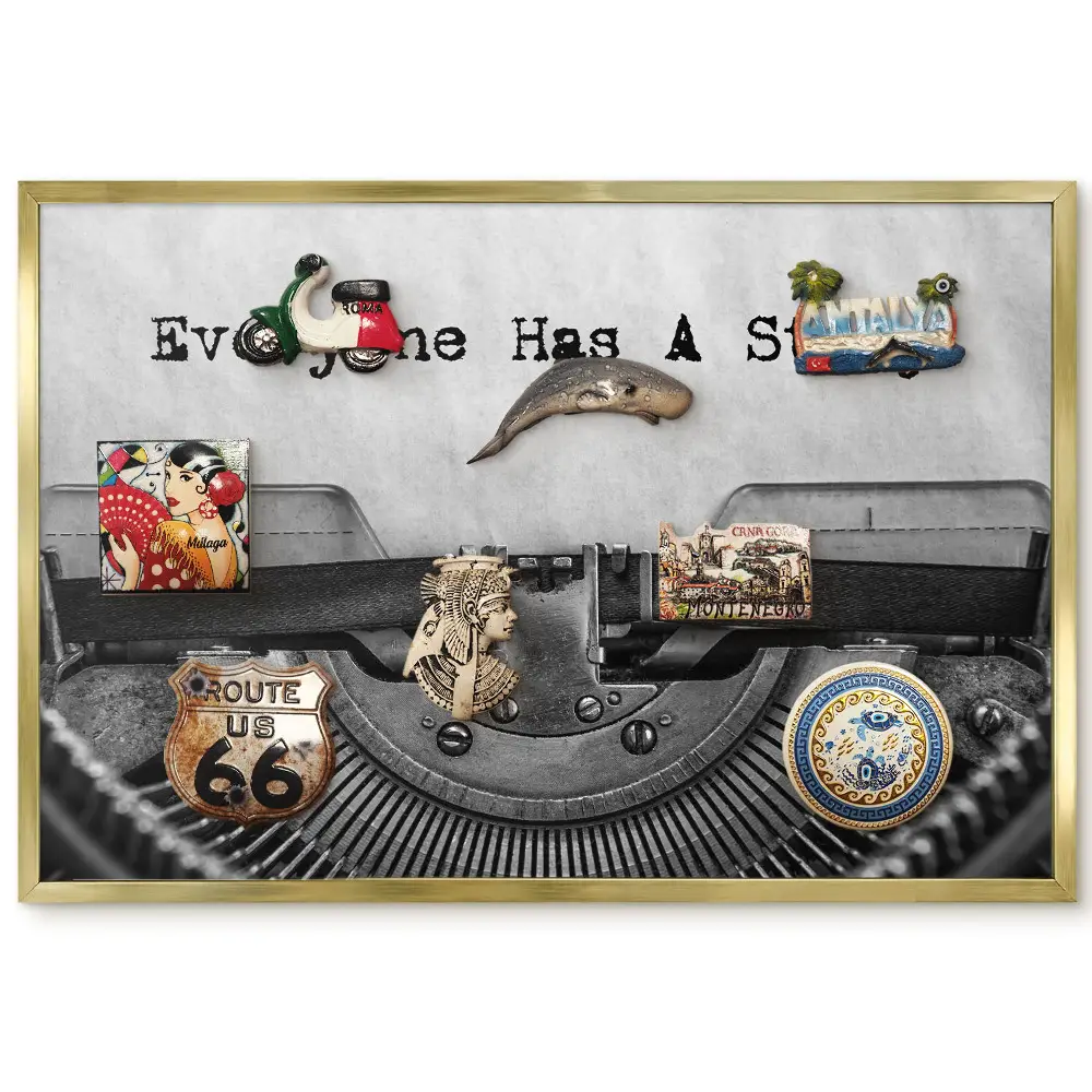 Tablă metalică de perete cu ramă Atmosferă retro de la o mașină de scris