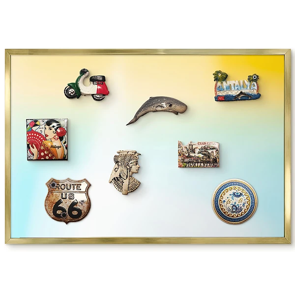 Tablă magnetică de perete cu ramă aurie și design cu gradienți pastelați