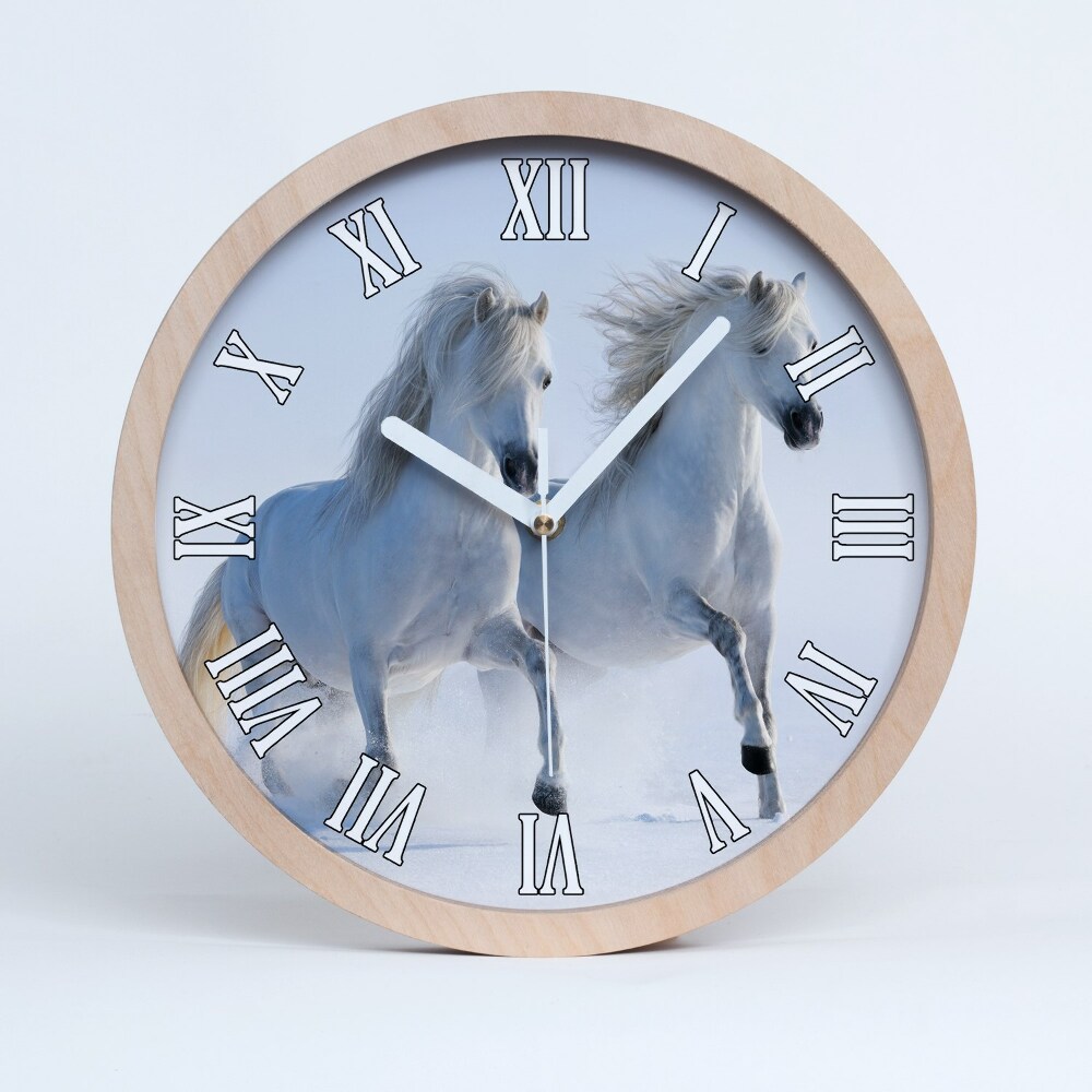 Ceas de perete din lemn Doi Cai În Zăpadă